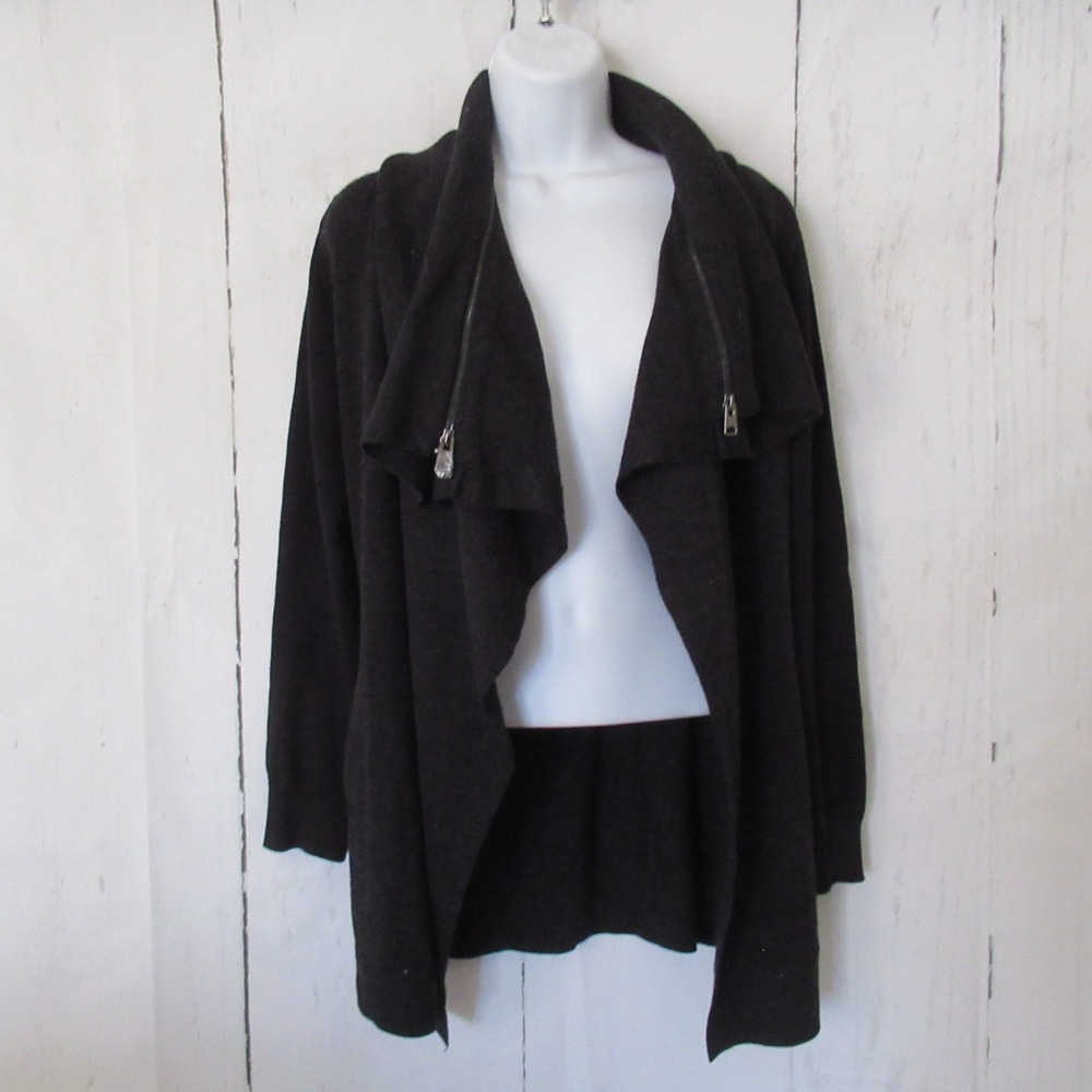 All Saints Cardigan Sweater S Dahlia 100% Wool Pockets Open Front Zipper‎ Detail